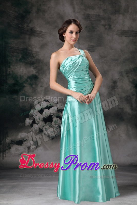 Ruched One Shoulder Apple Green Prom Dama Dresses for Quince Dress
