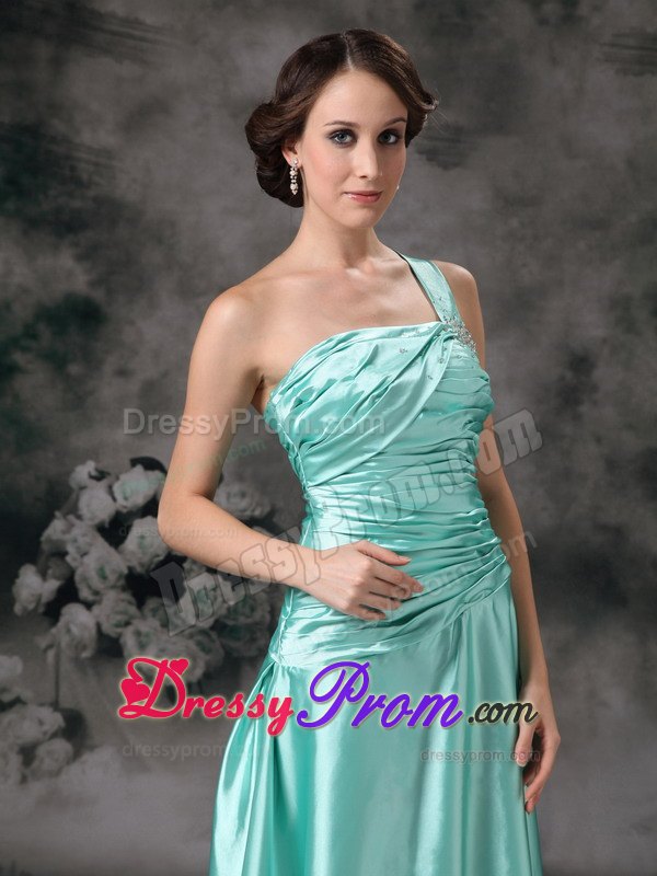 Ruched One Shoulder Apple Green Prom Dama Dresses for Quince Dress