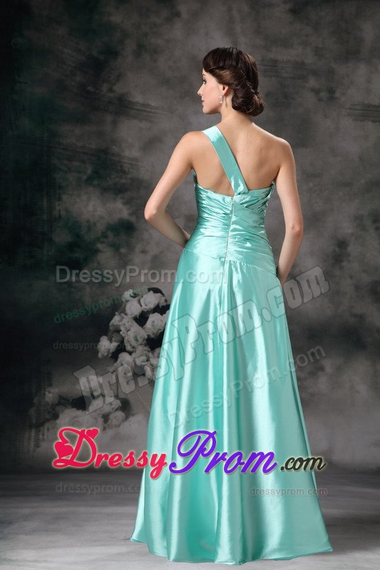 Ruched One Shoulder Apple Green Prom Dama Dresses for Quince Dress
