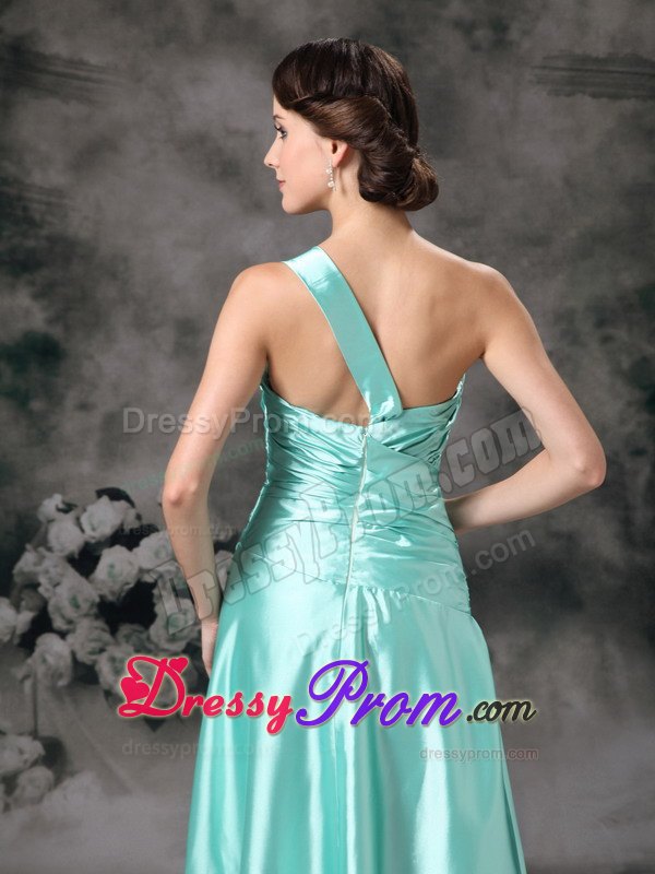 Ruched One Shoulder Apple Green Prom Dama Dresses for Quince Dress