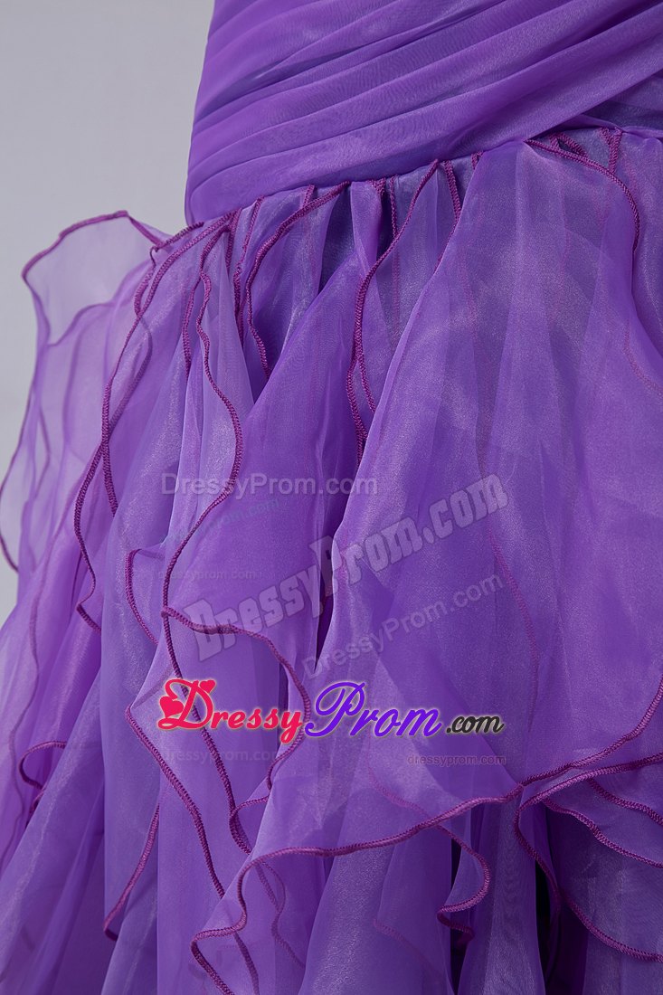 Organza Lavender Ruched Ruffled Prom formal Dress Tea-length