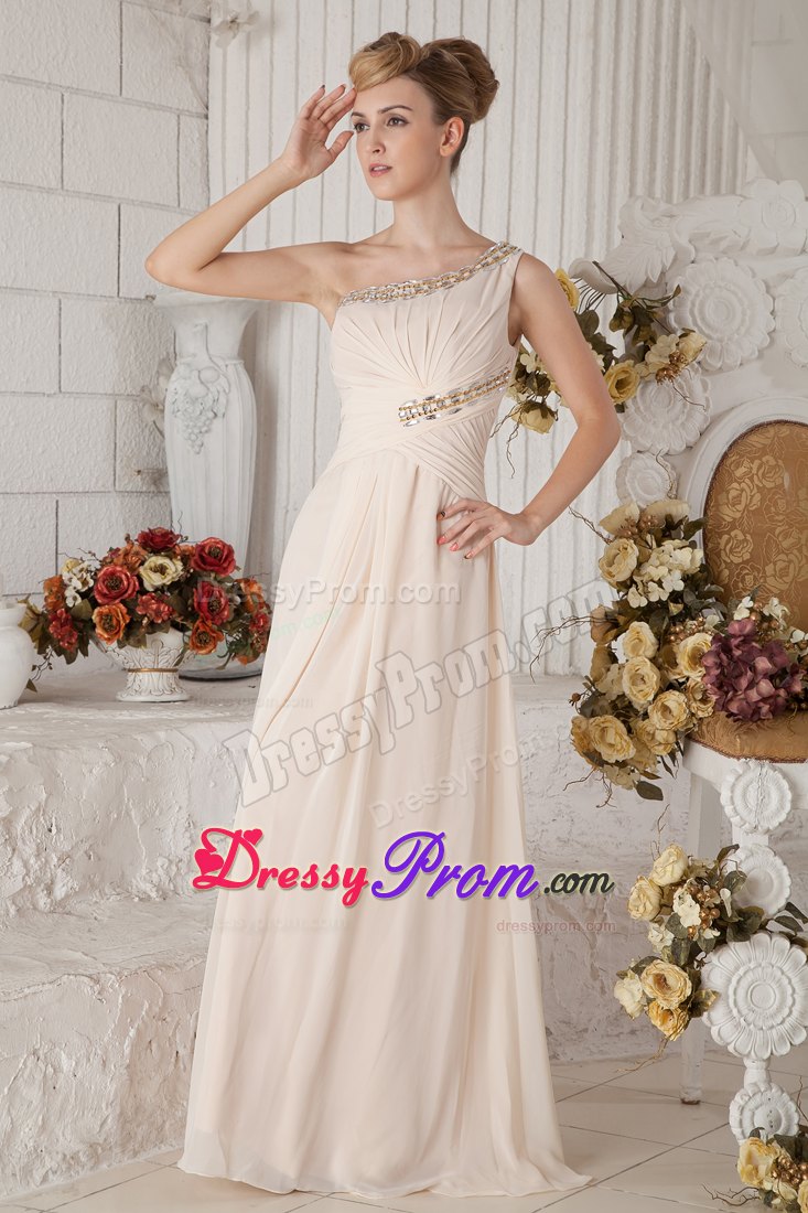 One Shoulder Rhinestones Floor-length Champagne Prom Dress