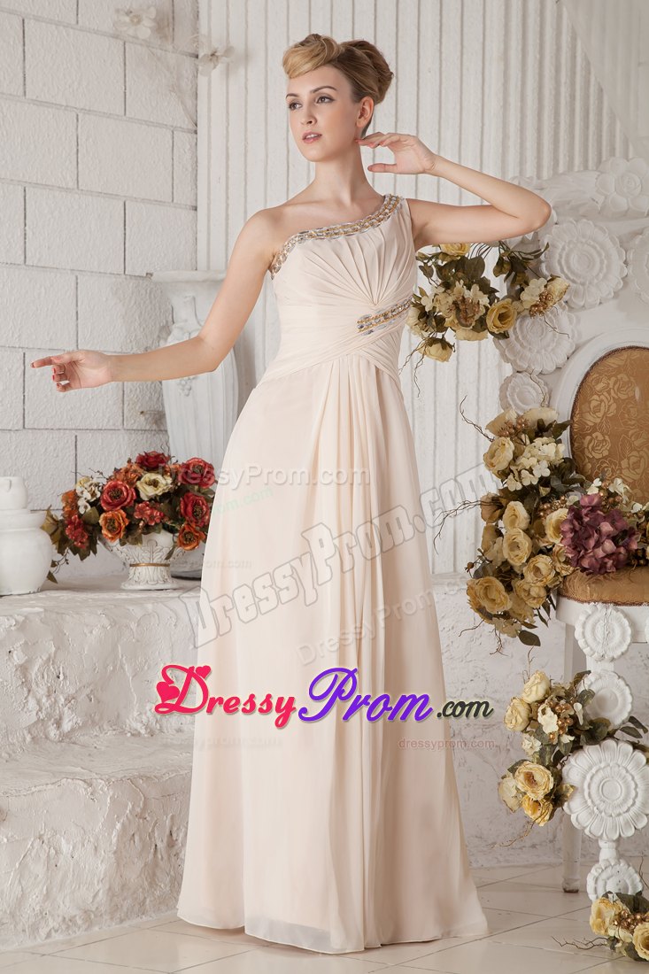 One Shoulder Rhinestones Floor-length Champagne Prom Dress