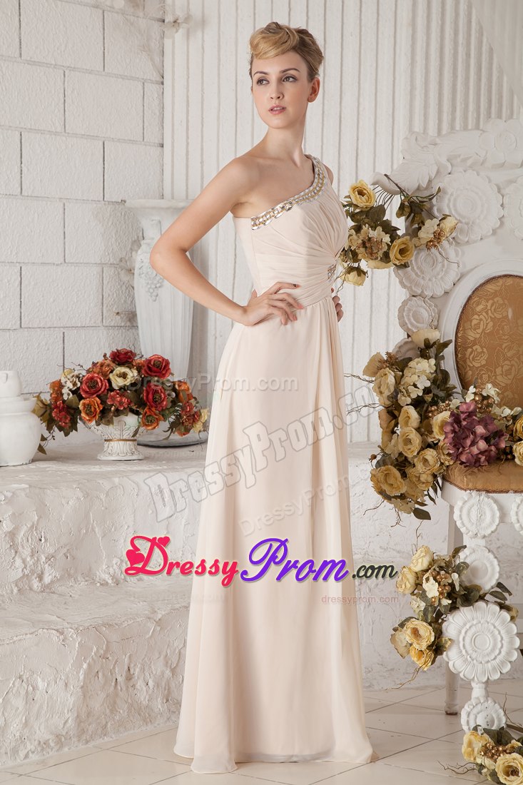One Shoulder Rhinestones Floor-length Champagne Prom Dress