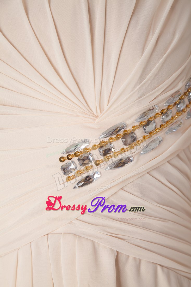 One Shoulder Rhinestones Floor-length Champagne Prom Dress