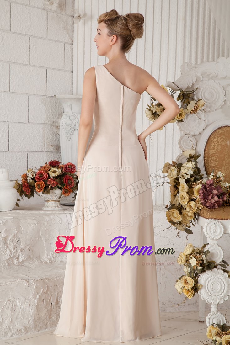 One Shoulder Rhinestones Floor-length Champagne Prom Dress