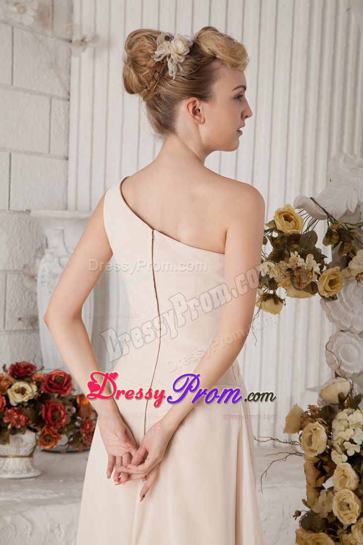 One Shoulder Rhinestones Floor-length Champagne Prom Dress