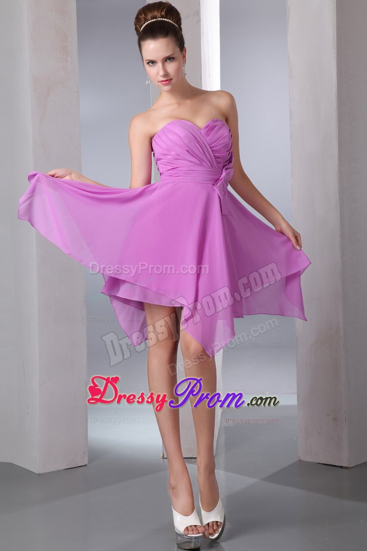 Lavender Ruched Prom Dress for Ladies with Asymmetrical Hem