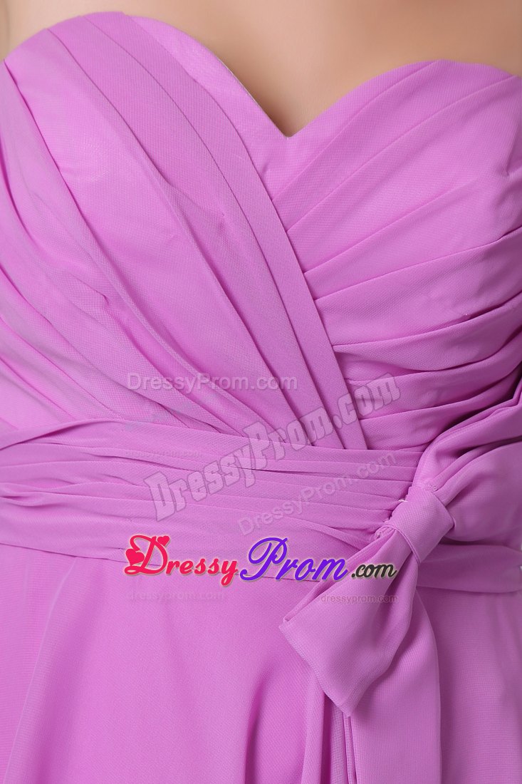 Lavender Ruched Prom Dress for Ladies with Asymmetrical Hem