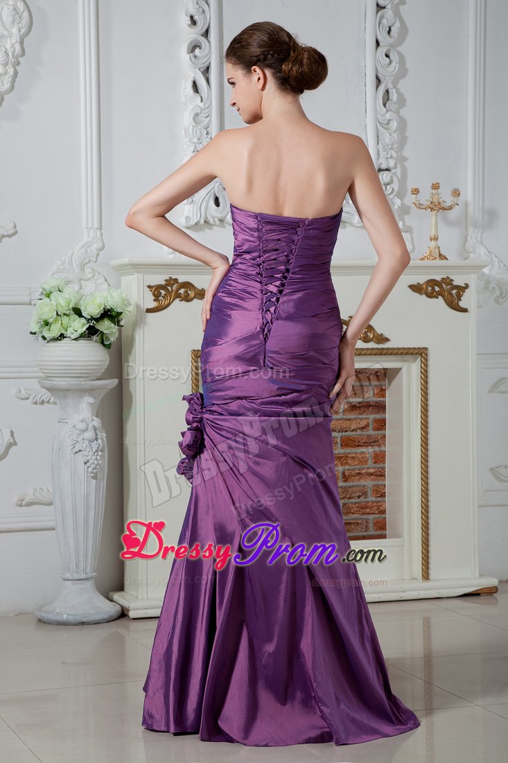 Taffeta Column Strapless Beaded Ruched Purple Prom Dresses