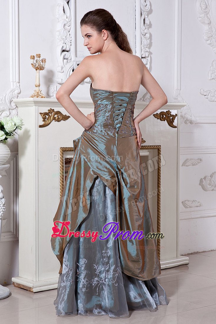 Olive Green Empire Strapless Embroidery Dresses For Prom Night