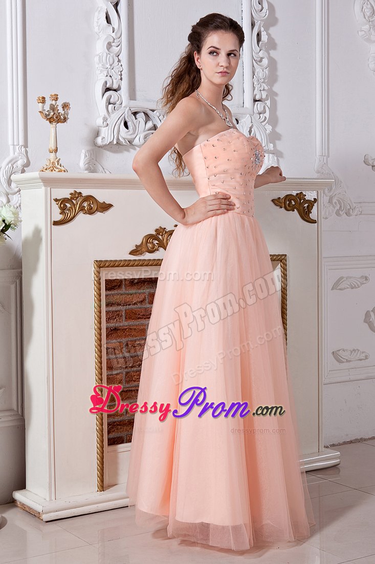 Light Peach Empire Floor-length Beading Sweetheart Prom Dress in Tulle