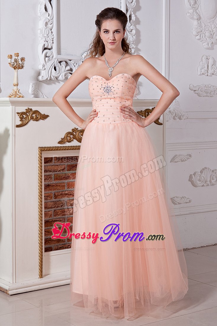 Light Peach Empire Floor-length Beading Sweetheart Prom Dress in Tulle