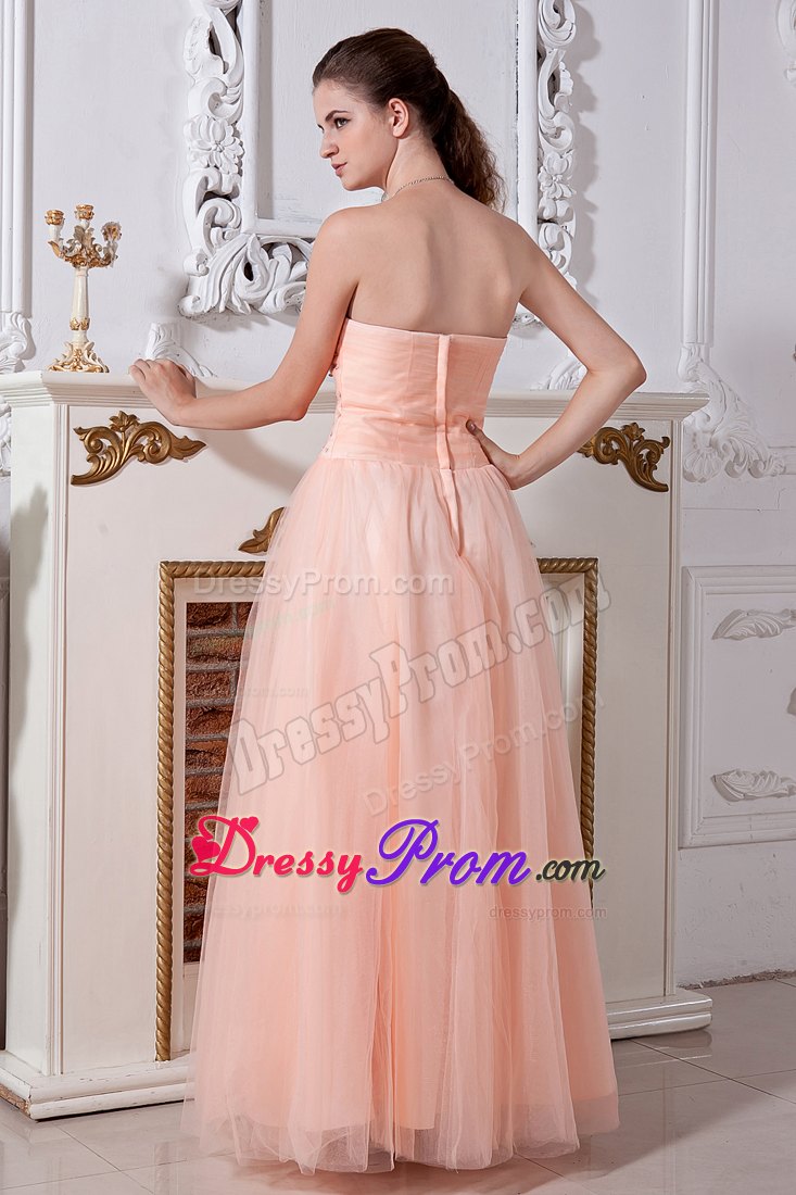 Light Peach Empire Floor-length Beading Sweetheart Prom Dress in Tulle