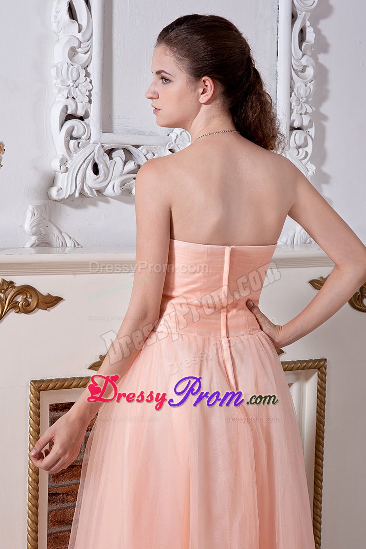 Light Peach Empire Floor-length Beading Sweetheart Prom Dress in Tulle