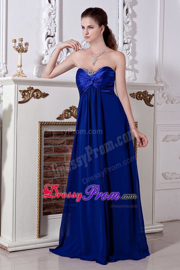 Empire Sweetheart Royal Blue Beading Chiffon Dresses For JS Prom