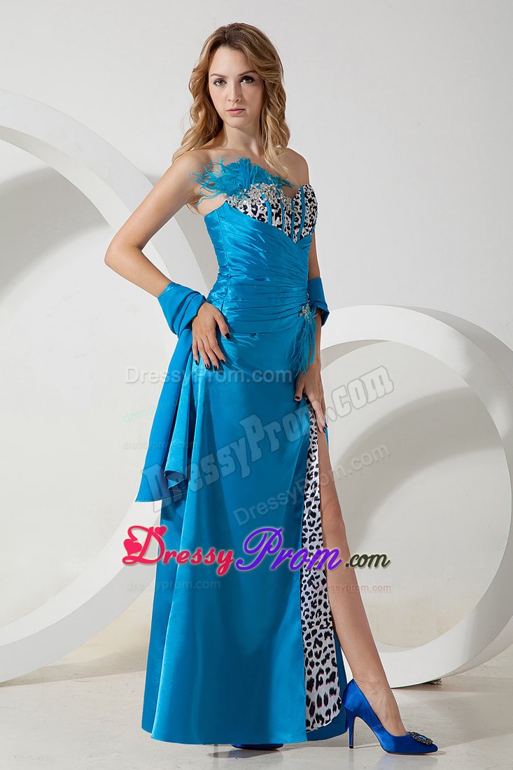 Empire Sweetheart Sky Blue Beading Taffeta and Leopard Prom Dress