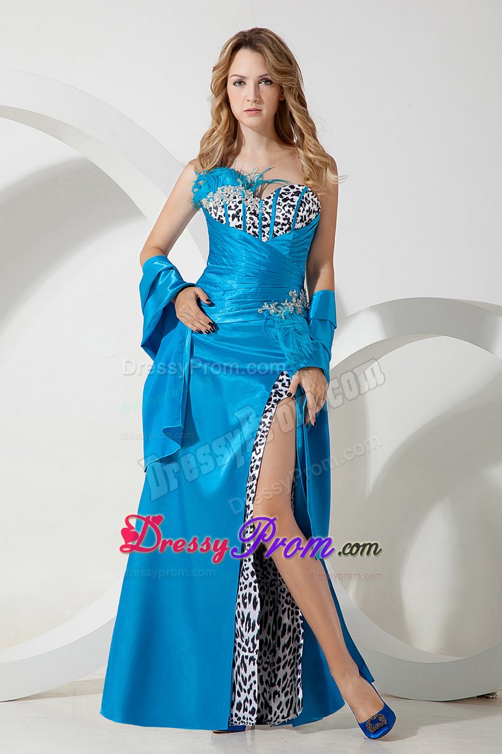 Empire Sweetheart Sky Blue Beading Taffeta and Leopard Prom Dress