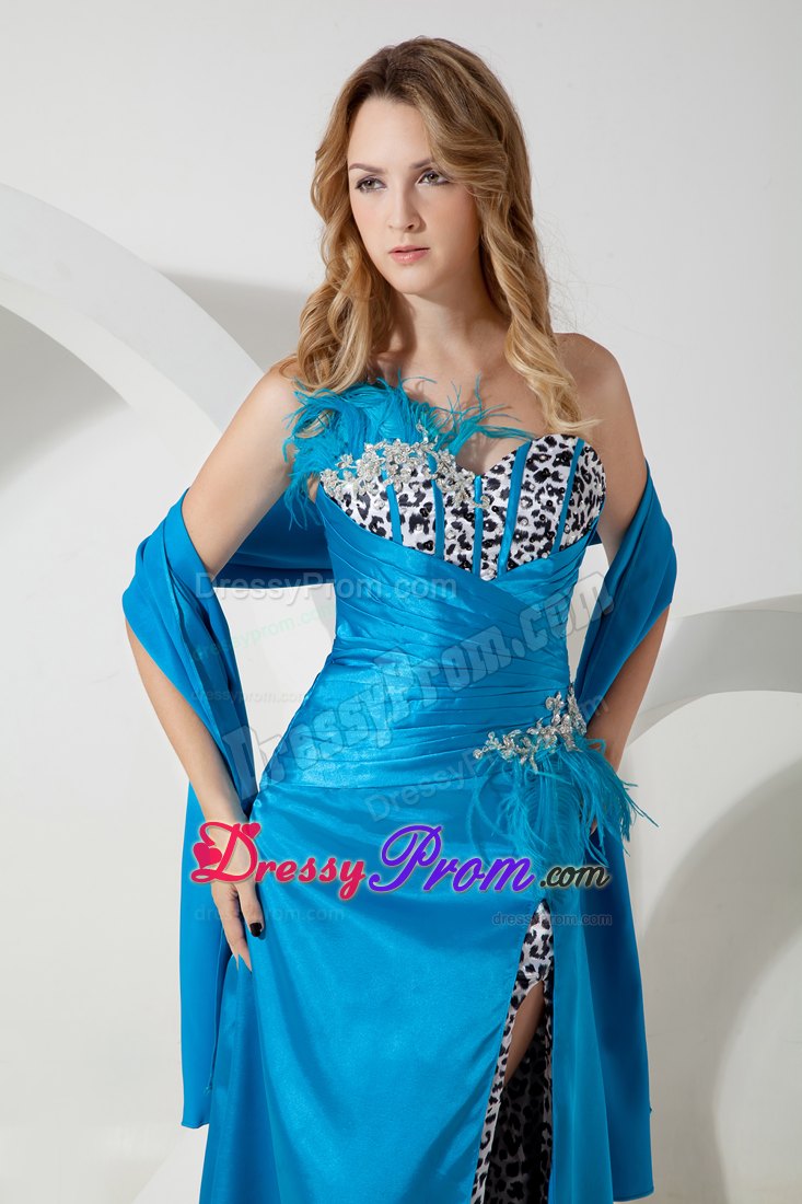 Empire Sweetheart Sky Blue Beading Taffeta and Leopard Prom Dress