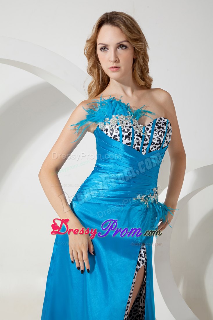 Empire Sweetheart Sky Blue Beading Taffeta and Leopard Prom Dress