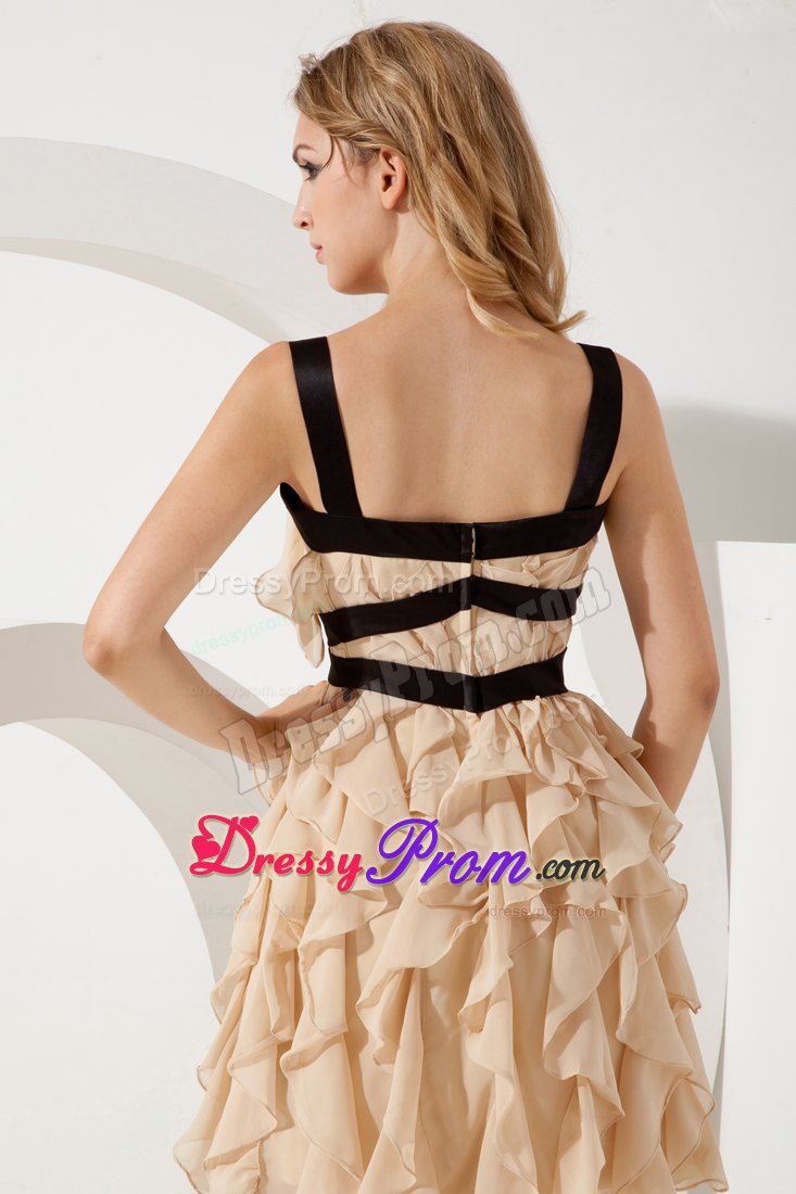 Perfect Chiffon Ruffled Layers Straps Champagne Prom Dress
