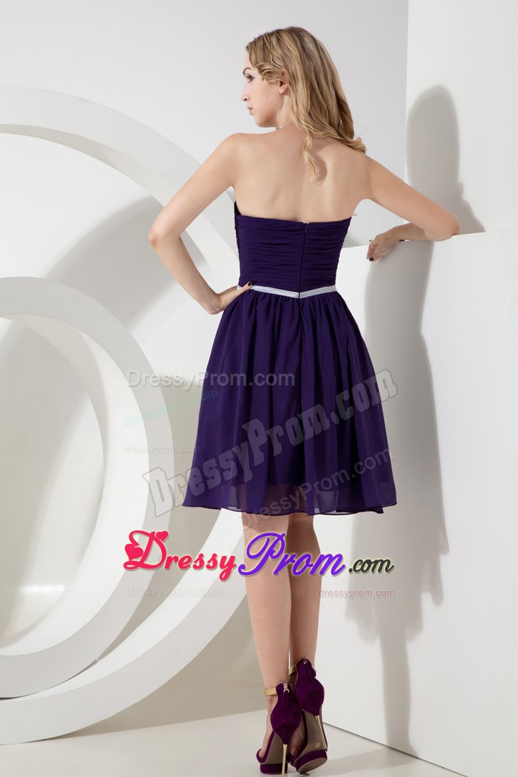 Pretty Purple Strapless Knee-length Ruched Prom Dress Wholesale
