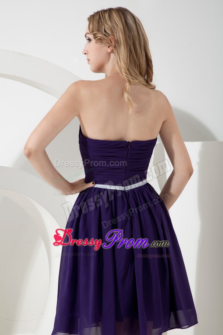 Pretty Purple Strapless Knee-length Ruched Prom Dress Wholesale