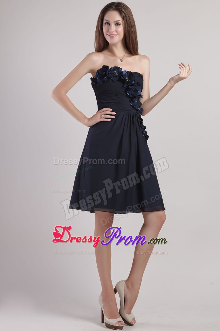 Fabulous Empire Strapless Flowers Black Prom Nightclub Dress