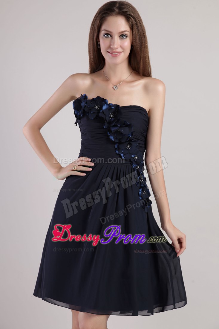 Fabulous Empire Strapless Flowers Black Prom Nightclub Dress