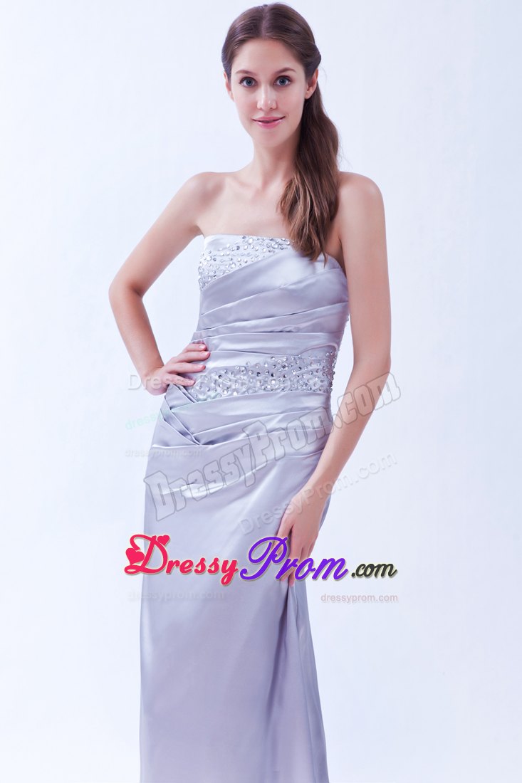 Pretty Court Train Beaded Ruched Lilac Prom Gown Dress A-line