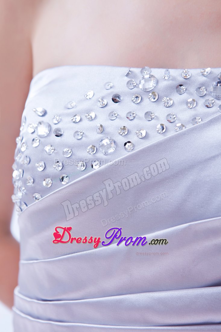 Pretty Court Train Beaded Ruched Lilac Prom Gown Dress A-line