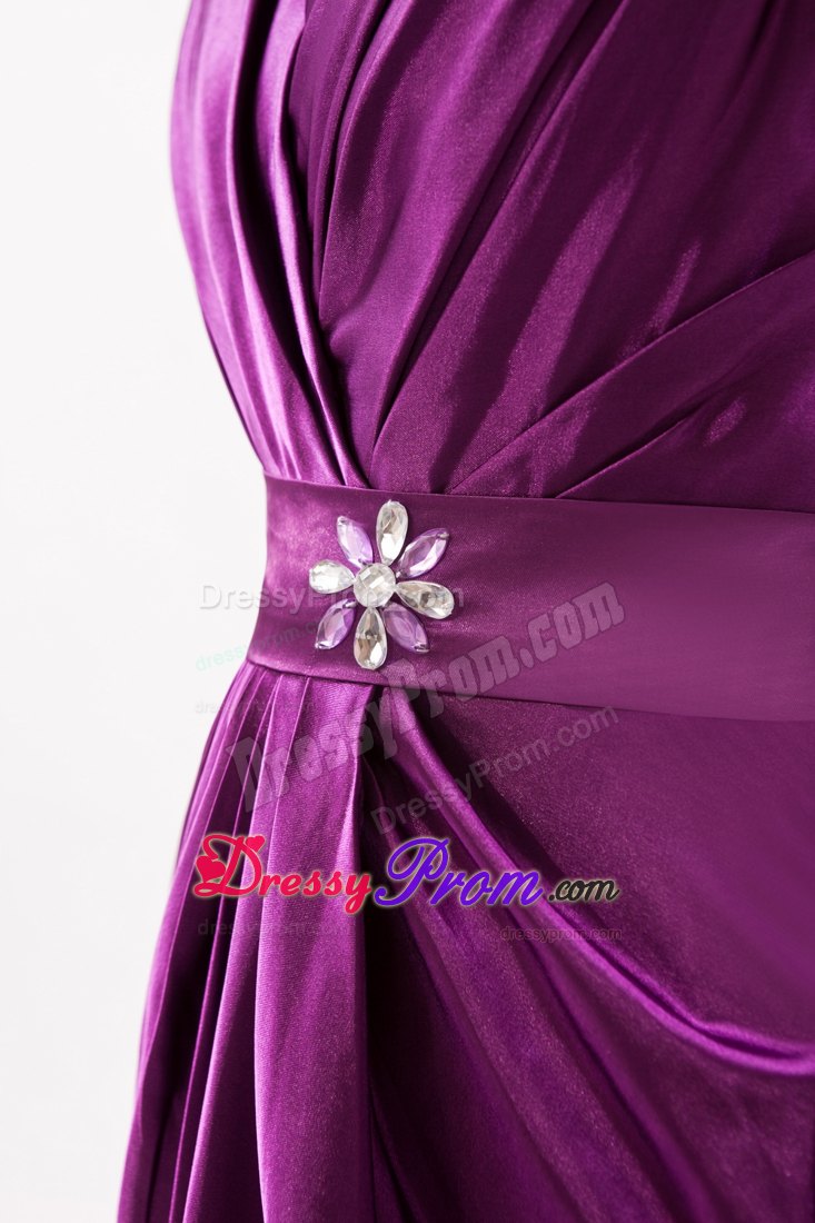 Custom Made V-neck Ruched Short Eggplant Purple Prom Dress