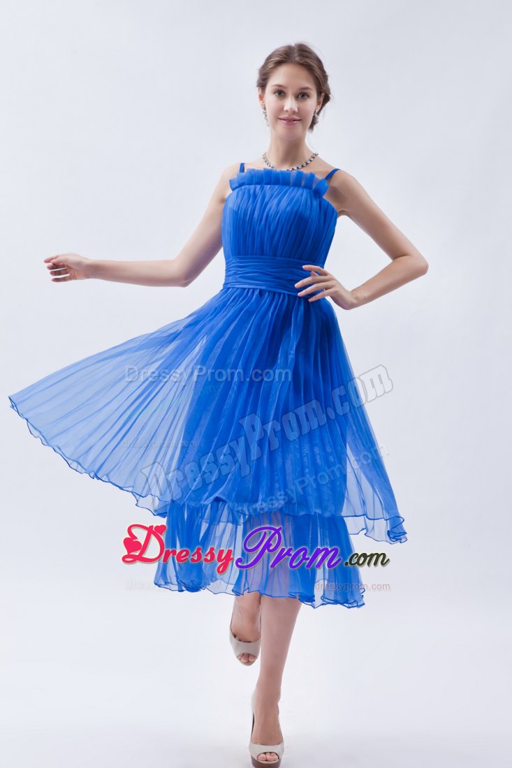 Brand New Blue Pleated Prom Evening Dress with Spaghetti Straps