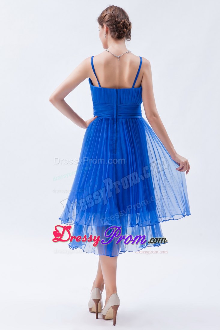Brand New Blue Pleated Prom Evening Dress with Spaghetti Straps