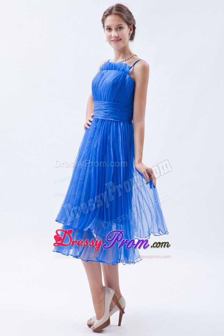 Brand New Blue Pleated Prom Evening Dress with Spaghetti Straps