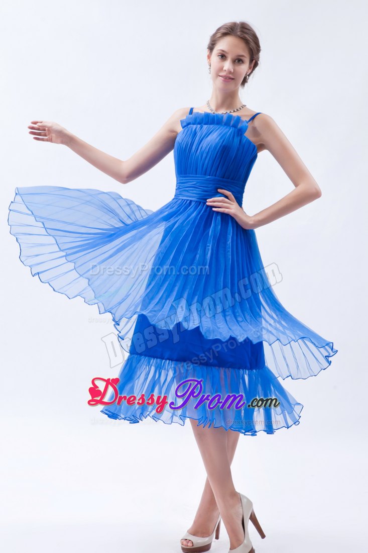 Brand New Blue Pleated Prom Evening Dress with Spaghetti Straps