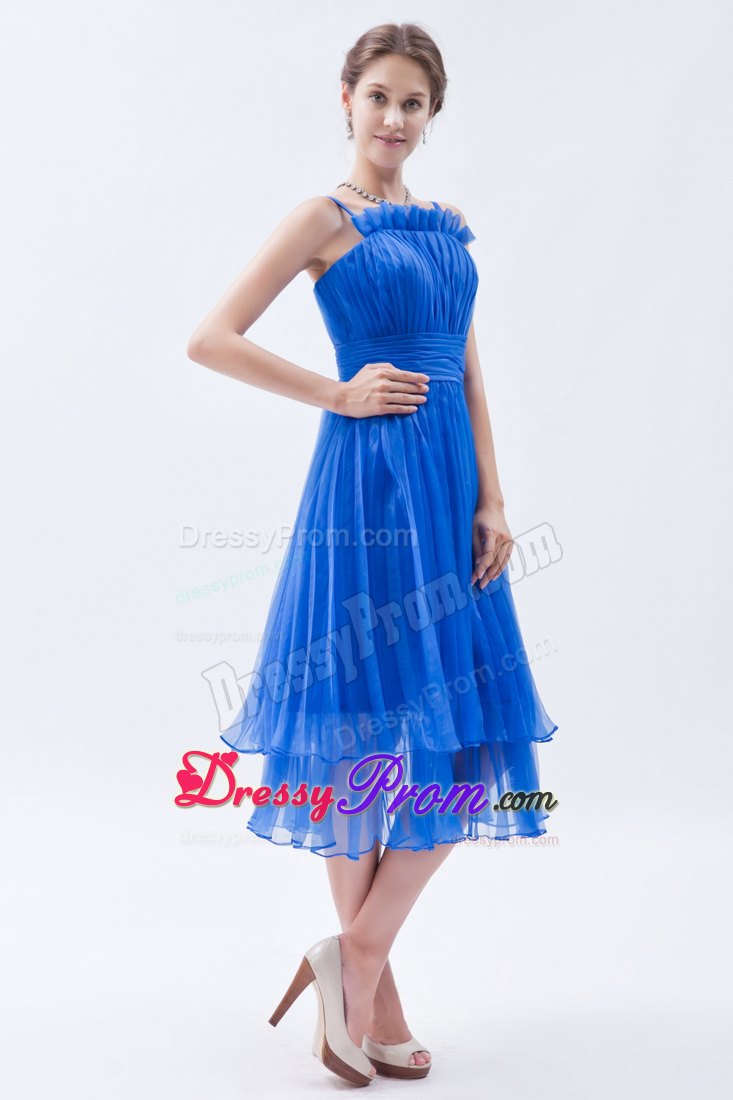 Brand New Blue Pleated Prom Evening Dress with Spaghetti Straps