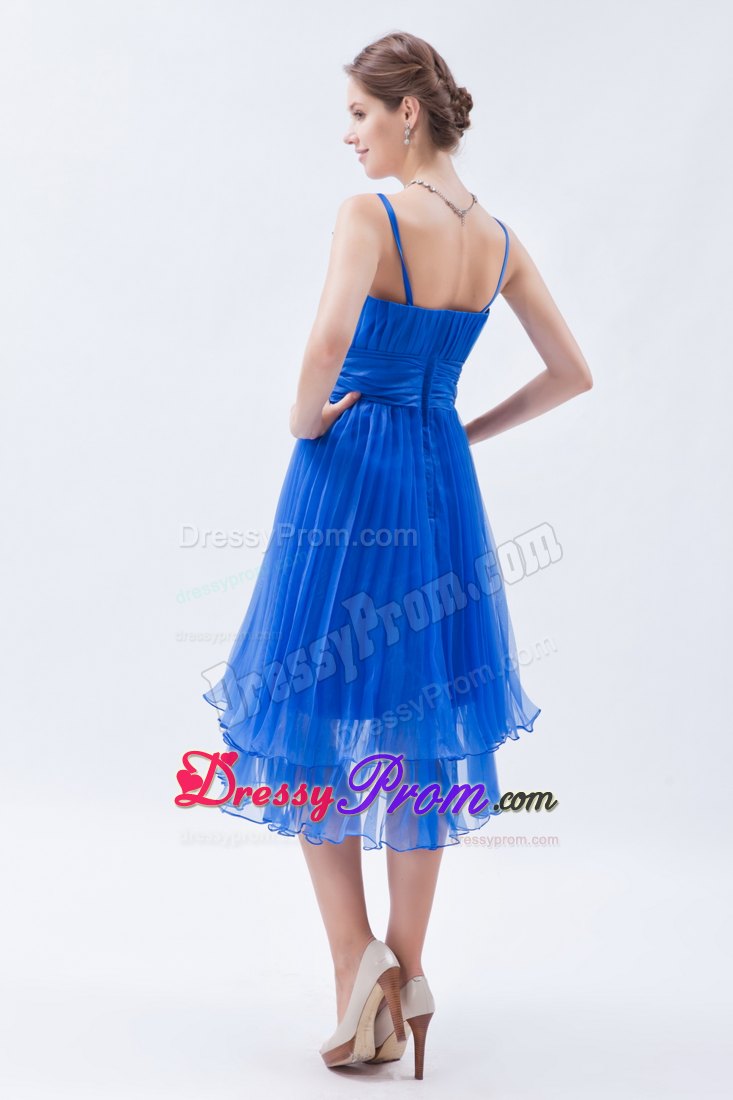 Brand New Blue Pleated Prom Evening Dress with Spaghetti Straps