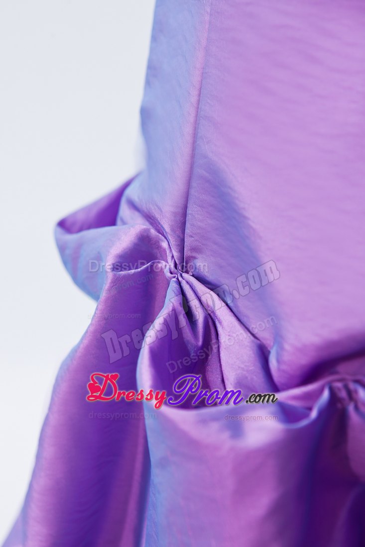A-line Strapless Purple Floor-length Prom Dress with Embroidery
