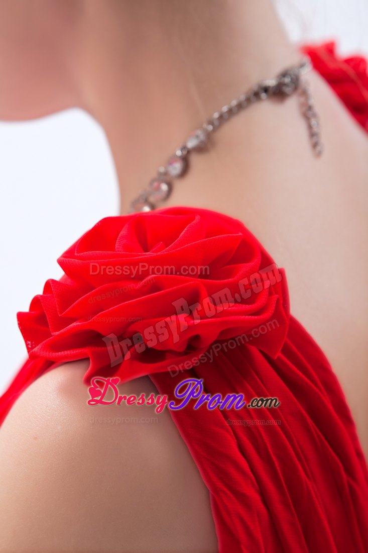 Empire V-neck Red Floor-length Chiffon Prom Dress with Beading