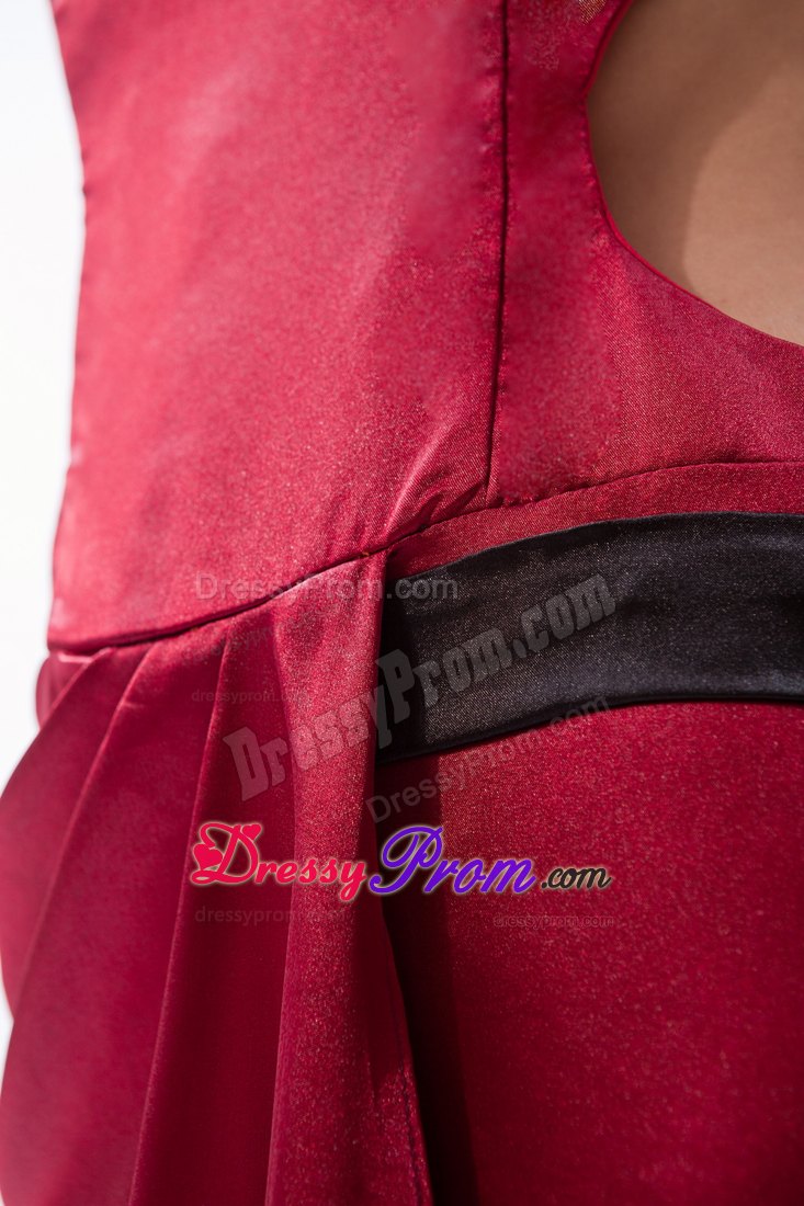 Straps Square Wine Red Column Slit Satin Floor-length Prom Dress