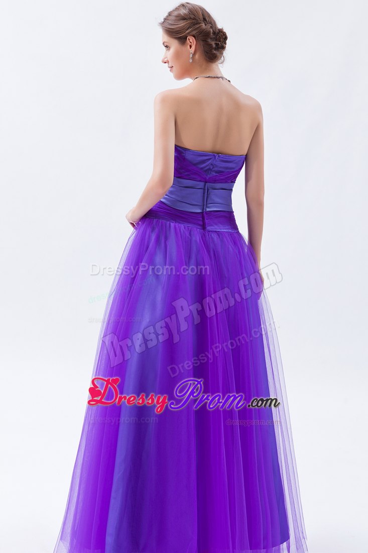 Eggplant Purple Sweetheart A-line Tulle Prom Dress with Beading and Bow
