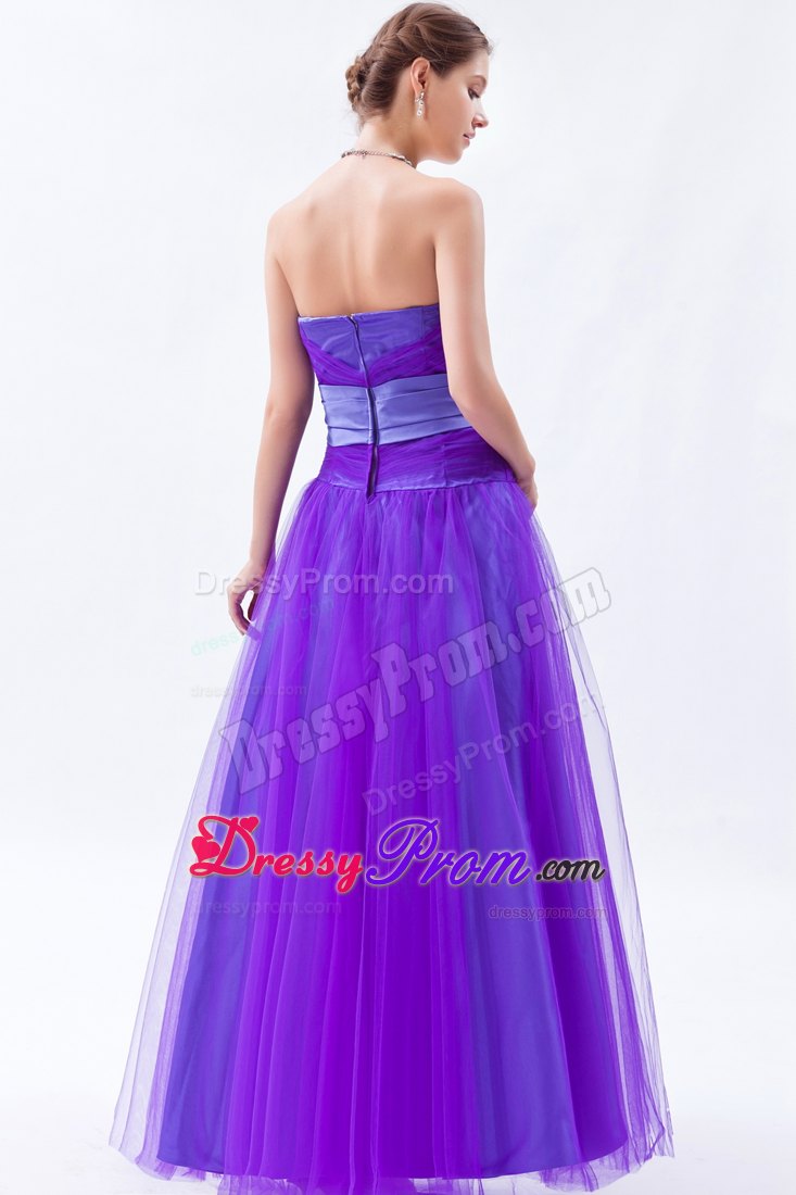 Eggplant Purple Sweetheart A-line Tulle Prom Dress with Beading and Bow