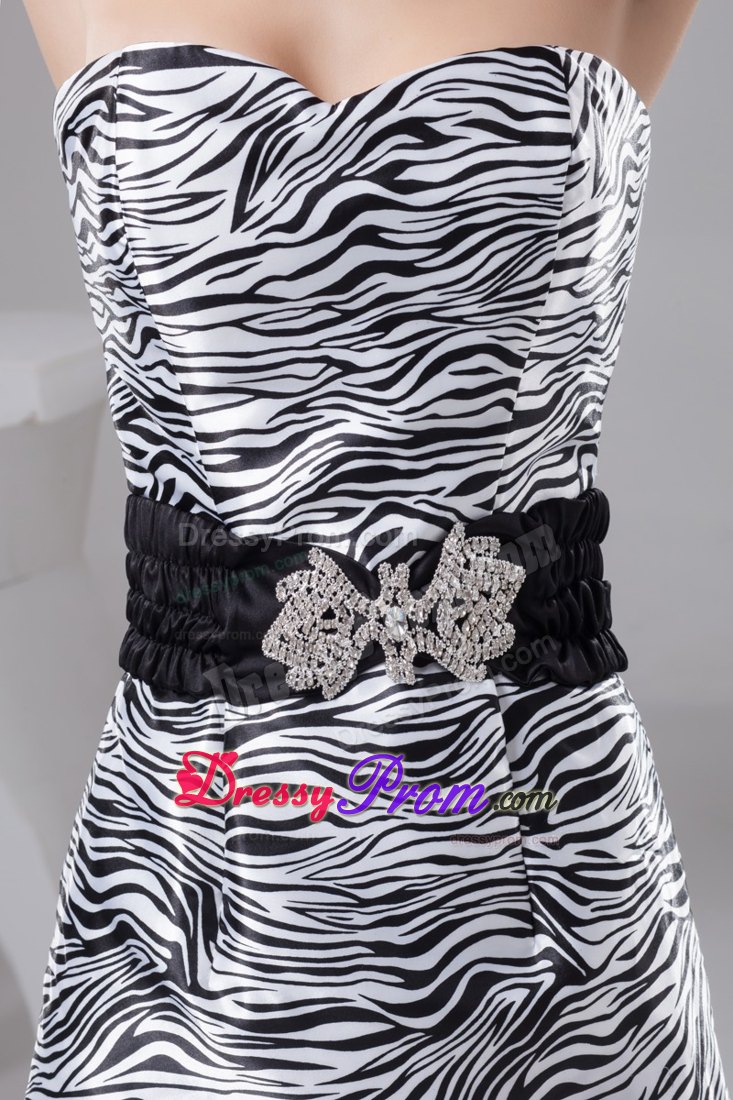 Unique Zebra Print Black and White Prom Dress with Sash Patterns