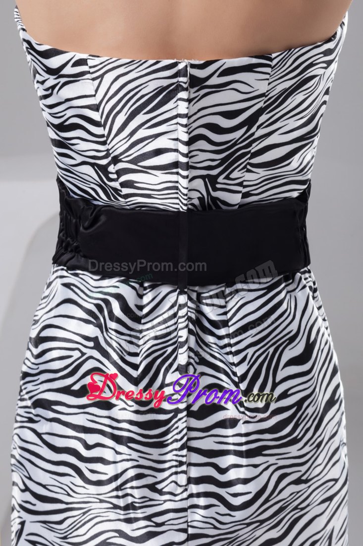 Unique Zebra Print Black and White Prom Dress with Sash Patterns