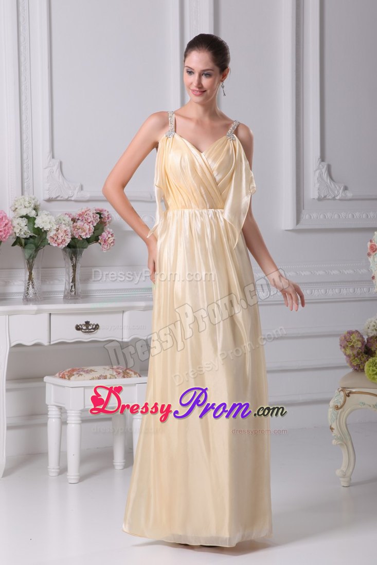 Ankle-length Champagne Prom formal Dress with Beading Ruche