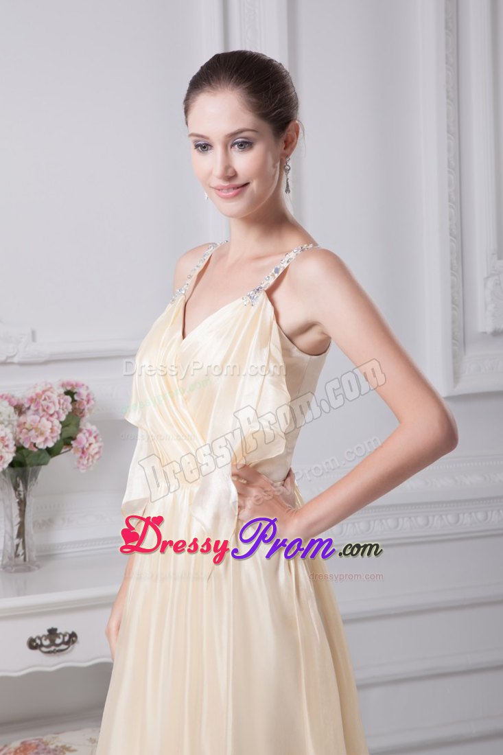Ankle-length Champagne Prom formal Dress with Beading Ruche