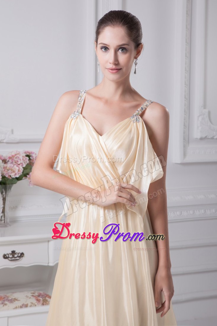 Ankle-length Champagne Prom formal Dress with Beading Ruche