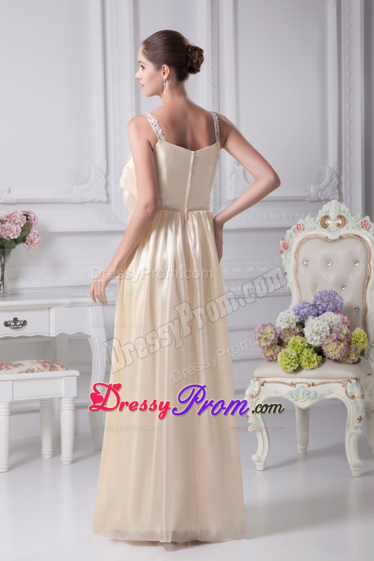 Ankle-length Champagne Prom formal Dress with Beading Ruche