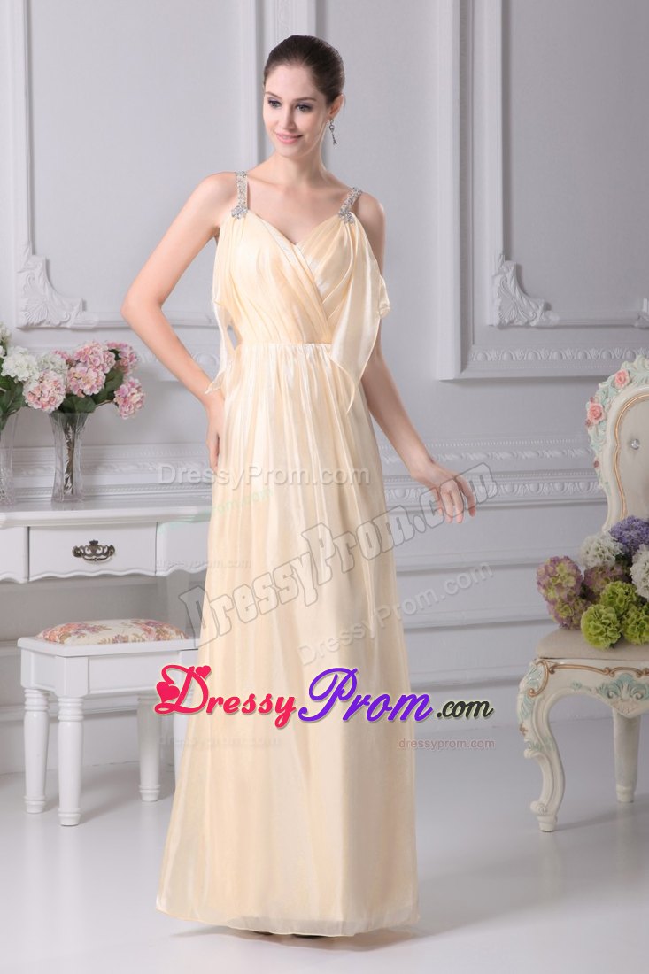 Ankle-length Champagne Prom formal Dress with Beading Ruche
